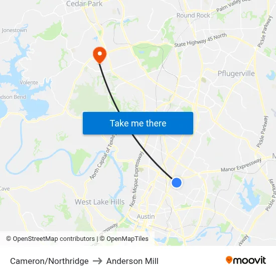 Cameron/Northridge to Anderson Mill map