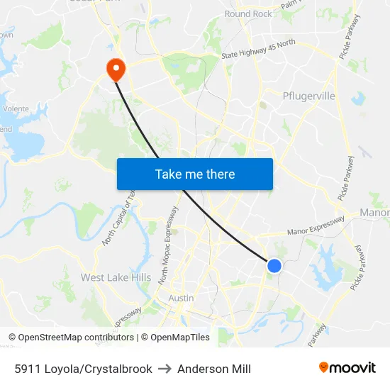 5911 Loyola/Crystalbrook to Anderson Mill map
