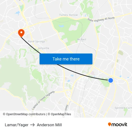 Lamar/Yager to Anderson Mill map