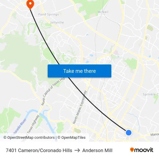 7401 Cameron/Coronado Hills to Anderson Mill map