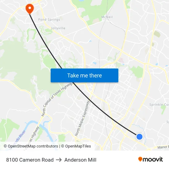8100 Cameron Road to Anderson Mill map