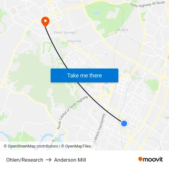 Ohlen/Research to Anderson Mill map