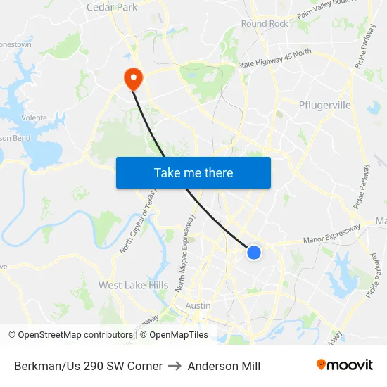 Berkman/Us 290 SW Corner to Anderson Mill map