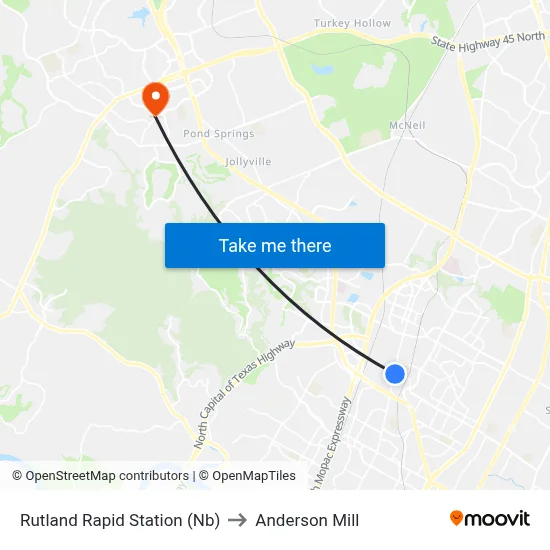 Rutland Rapid Station (Nb) to Anderson Mill map