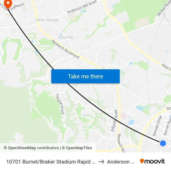 10701 Burnet/Braker Stadium Rapid (Nb) to Anderson Mill map