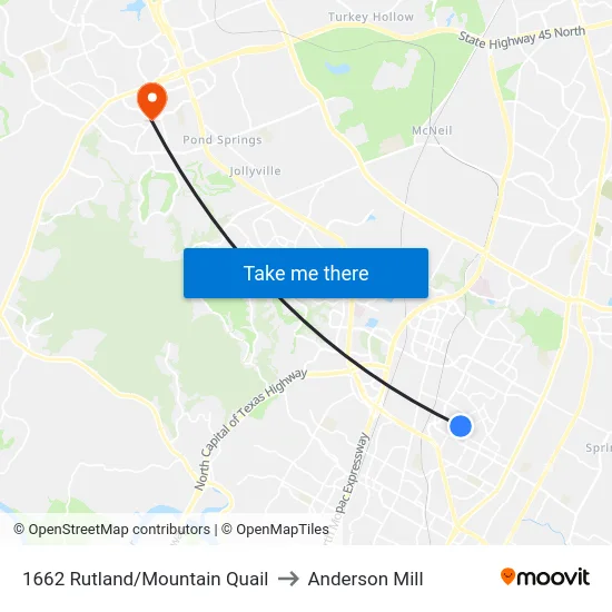1662 Rutland/Mountain Quail to Anderson Mill map