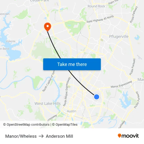 Manor/Wheless to Anderson Mill map