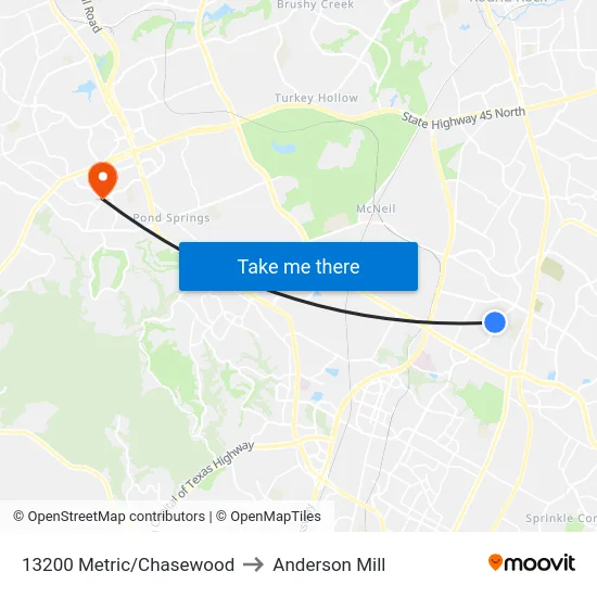 13200 Metric/Chasewood to Anderson Mill map