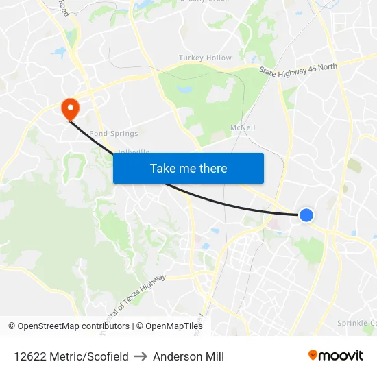 12622 Metric/Scofield to Anderson Mill map