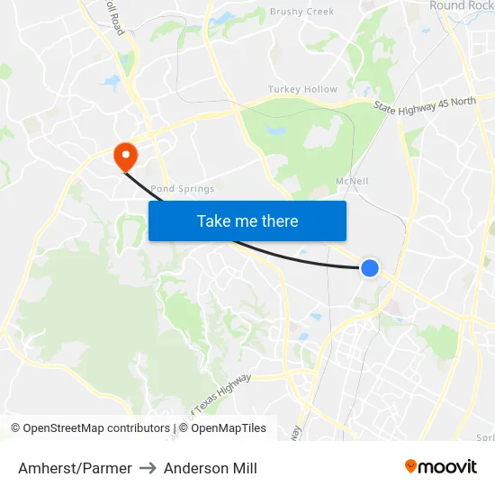 Amherst/Parmer to Anderson Mill map