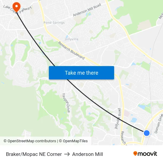Braker/Mopac NE Corner to Anderson Mill map