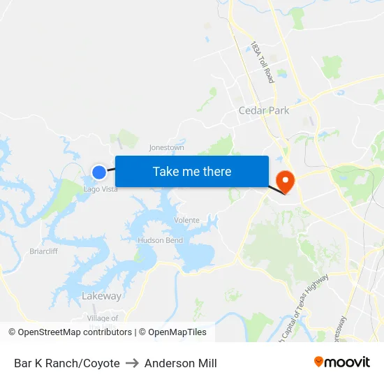 Bar K Ranch/Coyote to Anderson Mill map