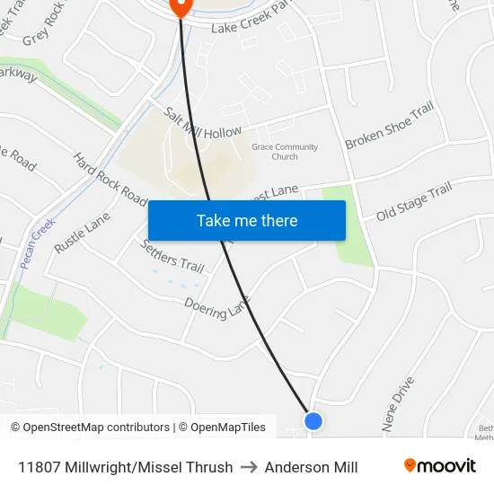 11807 Millwright/Missel Thrush to Anderson Mill map