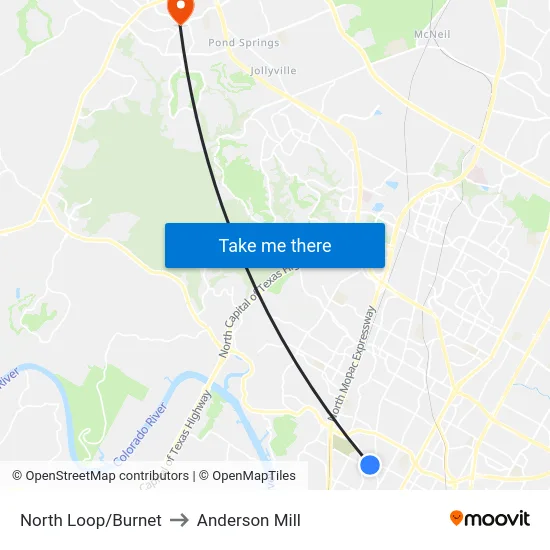 North Loop/Burnet to Anderson Mill map