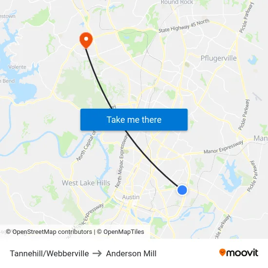 Tannehill/Webberville to Anderson Mill map