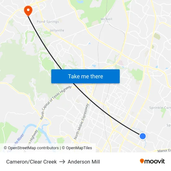 Cameron/Clear Creek to Anderson Mill map