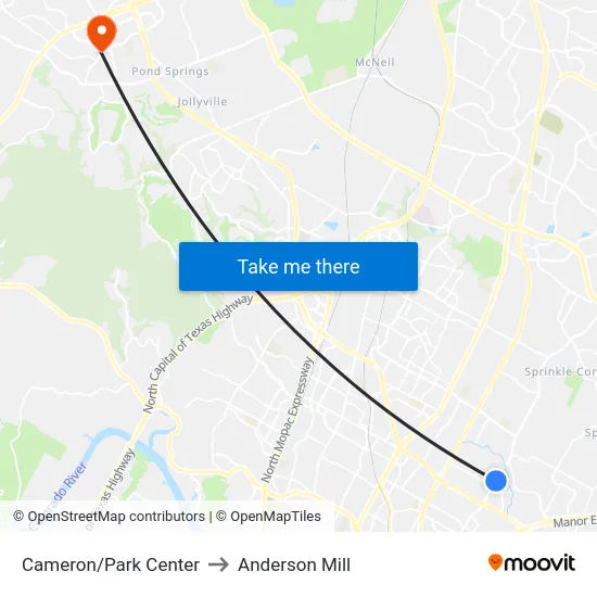 Cameron/Park Center to Anderson Mill map