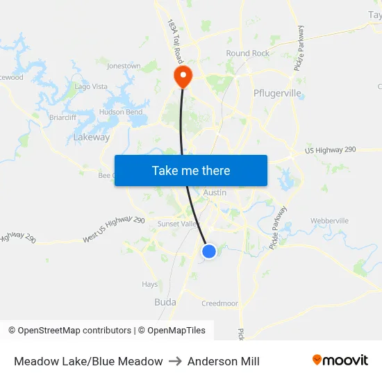 Meadow Lake/Blue Meadow to Anderson Mill map