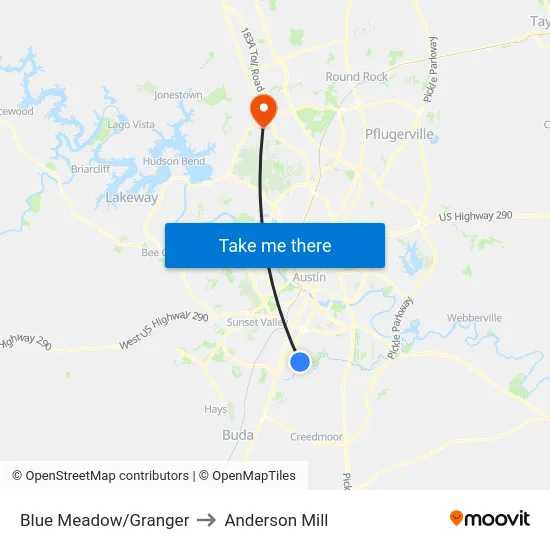 Blue Meadow/Granger to Anderson Mill map