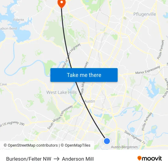 Burleson/Felter NW to Anderson Mill map