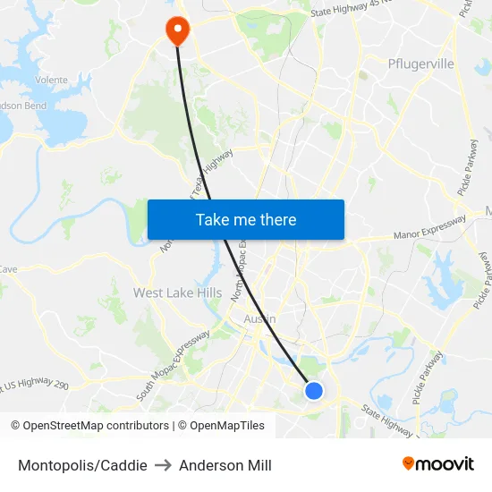 Montopolis/Caddie to Anderson Mill map
