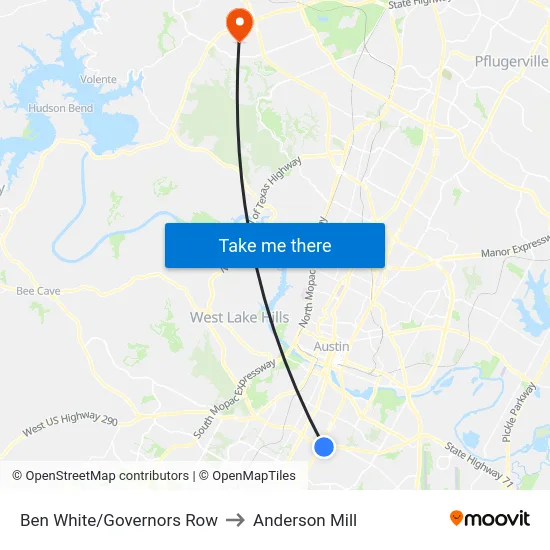Ben White/Governors Row to Anderson Mill map