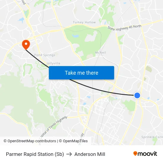 Parmer Rapid Station (Sb) to Anderson Mill map