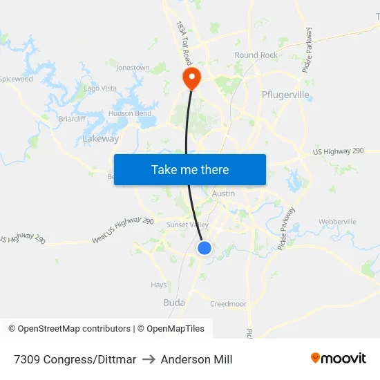 7309 Congress/Dittmar to Anderson Mill map