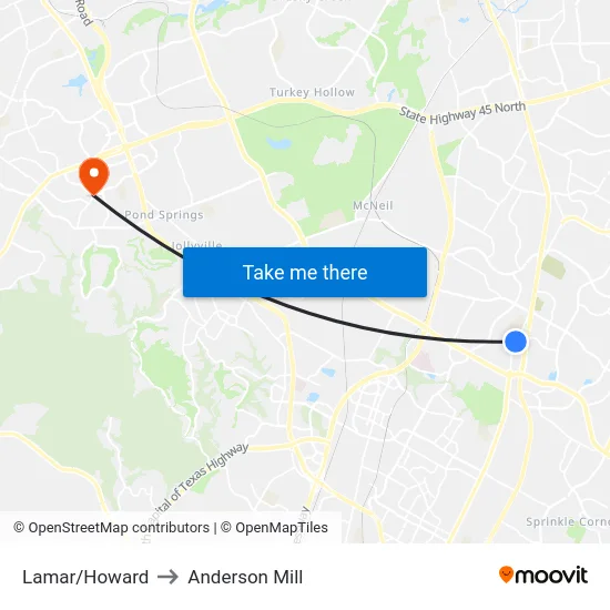 Lamar/Howard to Anderson Mill map