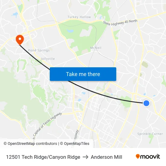 12501 Tech Ridge/Canyon Ridge to Anderson Mill map
