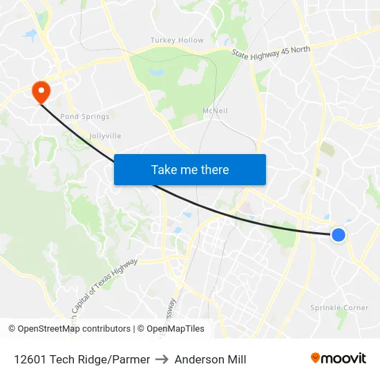 12601 Tech Ridge/Parmer to Anderson Mill map