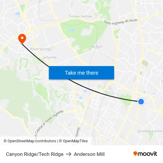 Canyon Ridge/Tech Ridge to Anderson Mill map