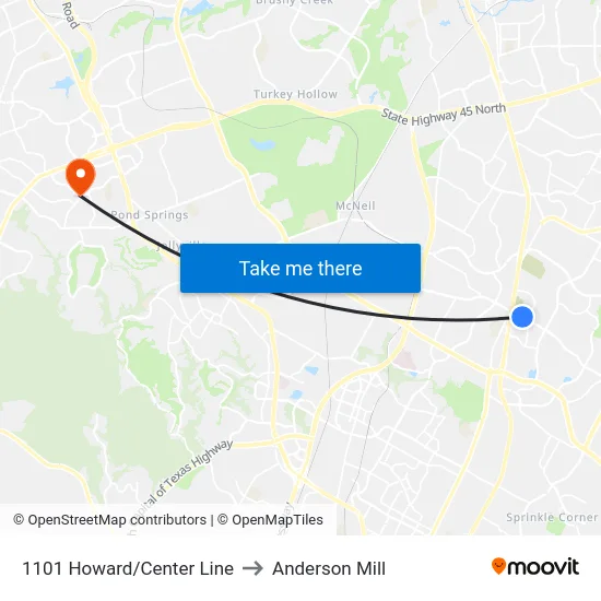 1101 Howard/Center Line to Anderson Mill map