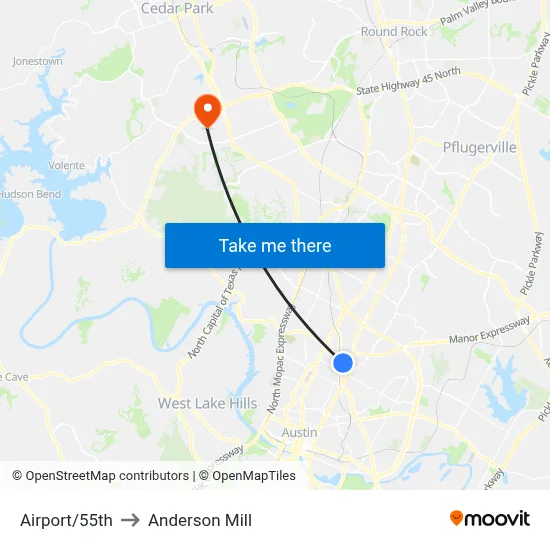 Airport/55th to Anderson Mill map