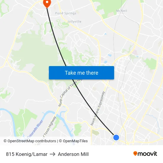 815 Koenig/Lamar to Anderson Mill map