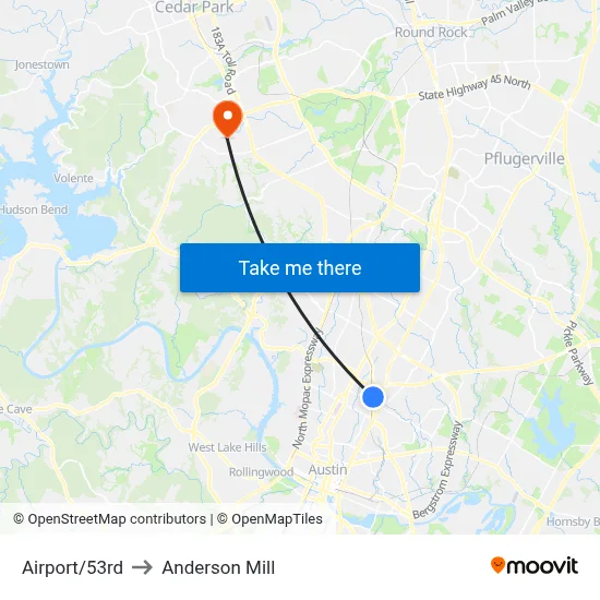 Airport/53rd to Anderson Mill map