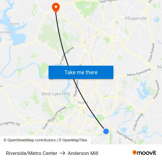 Riverside/Metro Center to Anderson Mill map