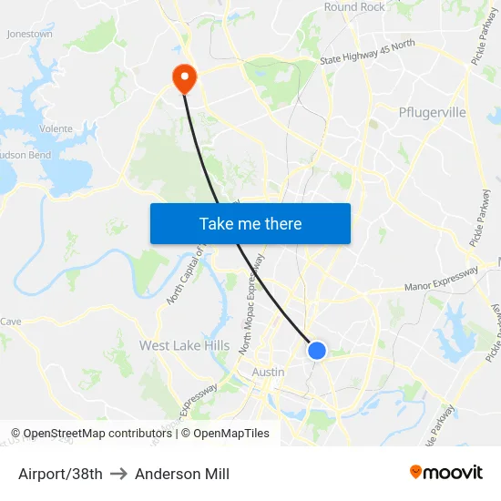 Airport/38th to Anderson Mill map