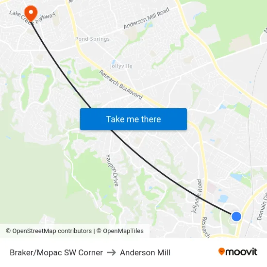 Braker/Mopac SW Corner to Anderson Mill map
