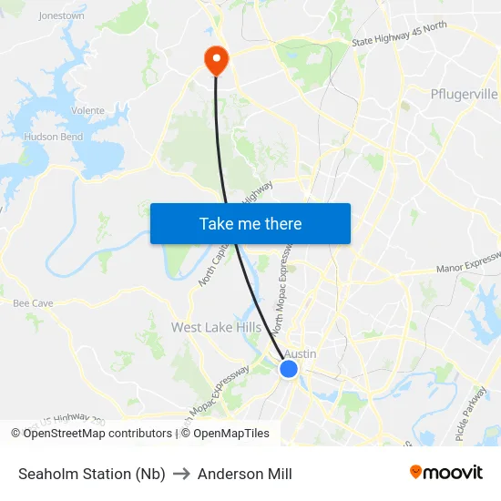 Seaholm Station (Nb) to Anderson Mill map