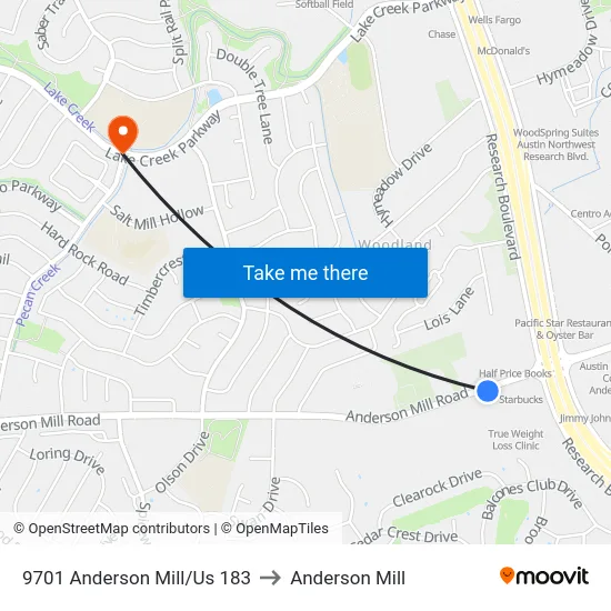 9701 Anderson Mill/Us 183 to Anderson Mill map
