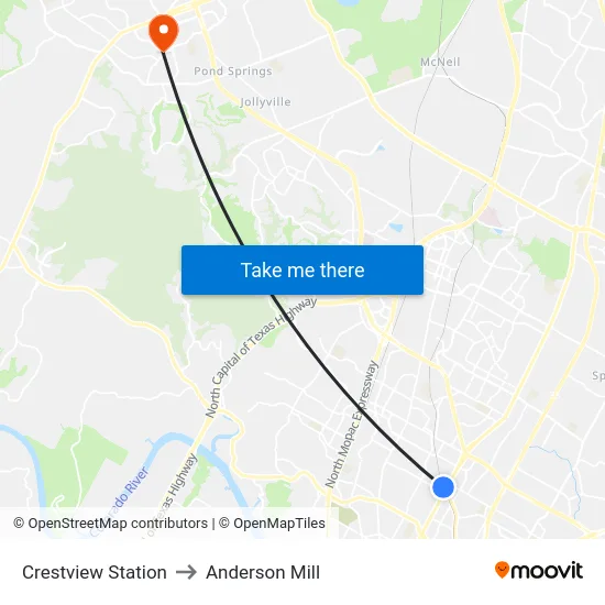 Crestview Station to Anderson Mill map