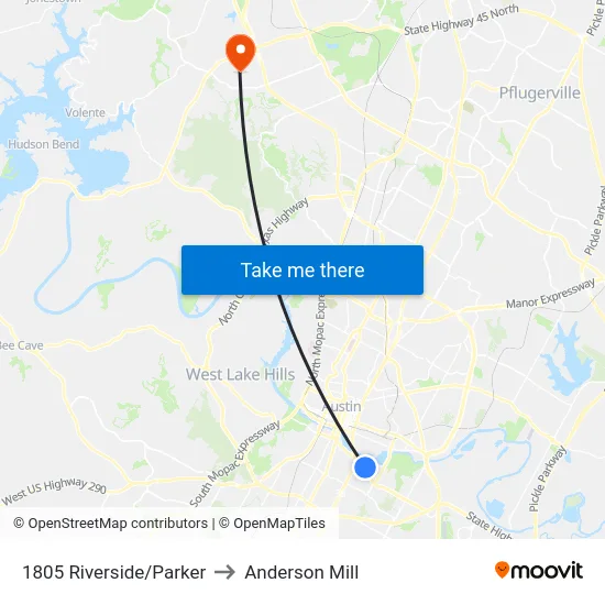 1805 Riverside/Parker to Anderson Mill map