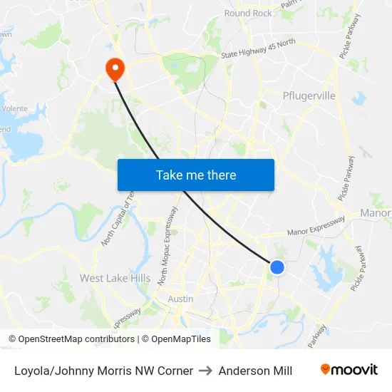 Loyola/Johnny Morris NW Corner to Anderson Mill map