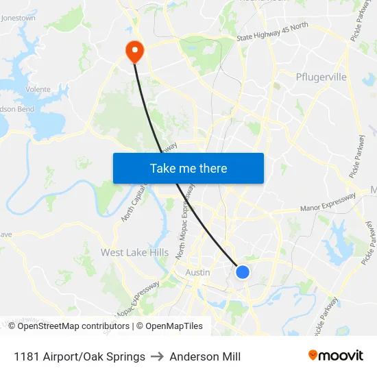 1181 Airport/Oak Springs to Anderson Mill map