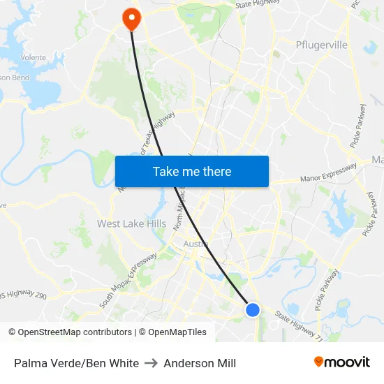 Palma Verde/Ben White to Anderson Mill map