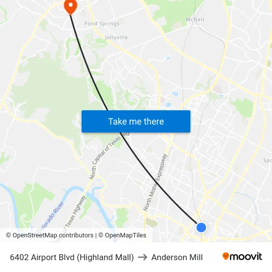 6402 Airport Blvd (Highland Mall) to Anderson Mill map