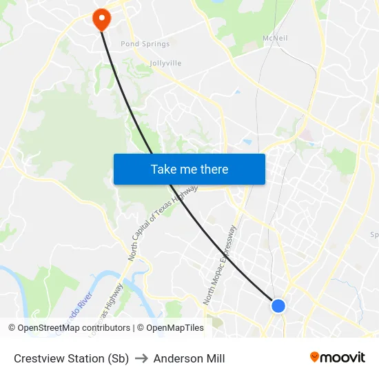 Crestview Station (Sb) to Anderson Mill map