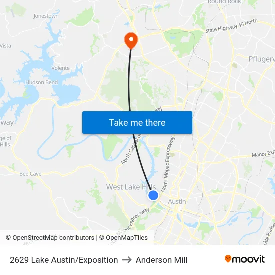 2629 Lake Austin/Exposition to Anderson Mill map