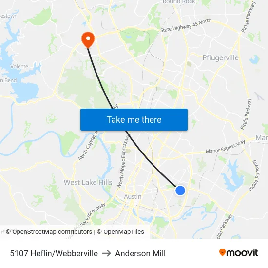 5107 Heflin/Webberville to Anderson Mill map